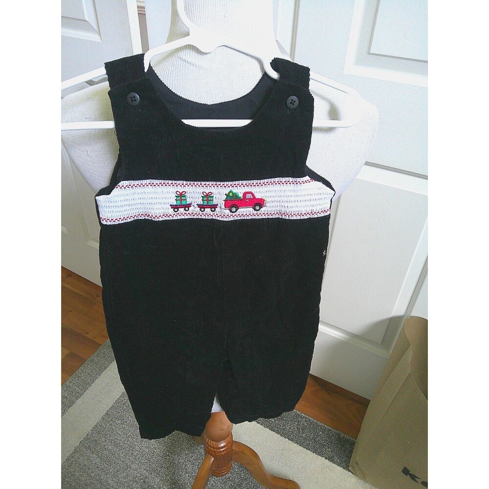 Black Corduroy Infant Romper Smocked Embroidered Train by Nursery Rhyme Size 9mo